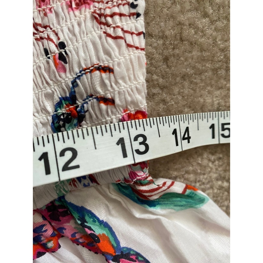 Banjanan Ilona Mini Dress Womens M White Birdie Print Smocked Ruffle Pink Boho - Picture 5 of 7